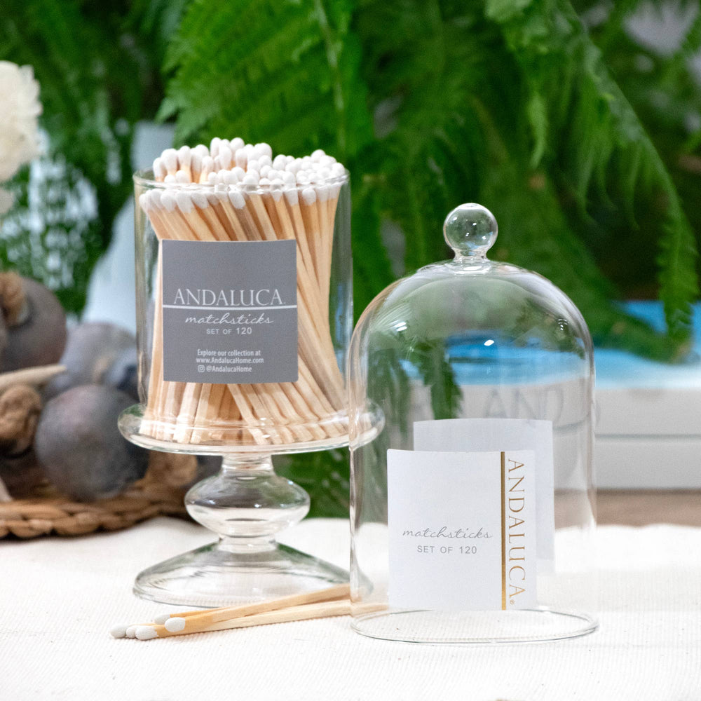 Tall Glass Jar with Lid & 120 Wooden White Matches - The Collective Park City