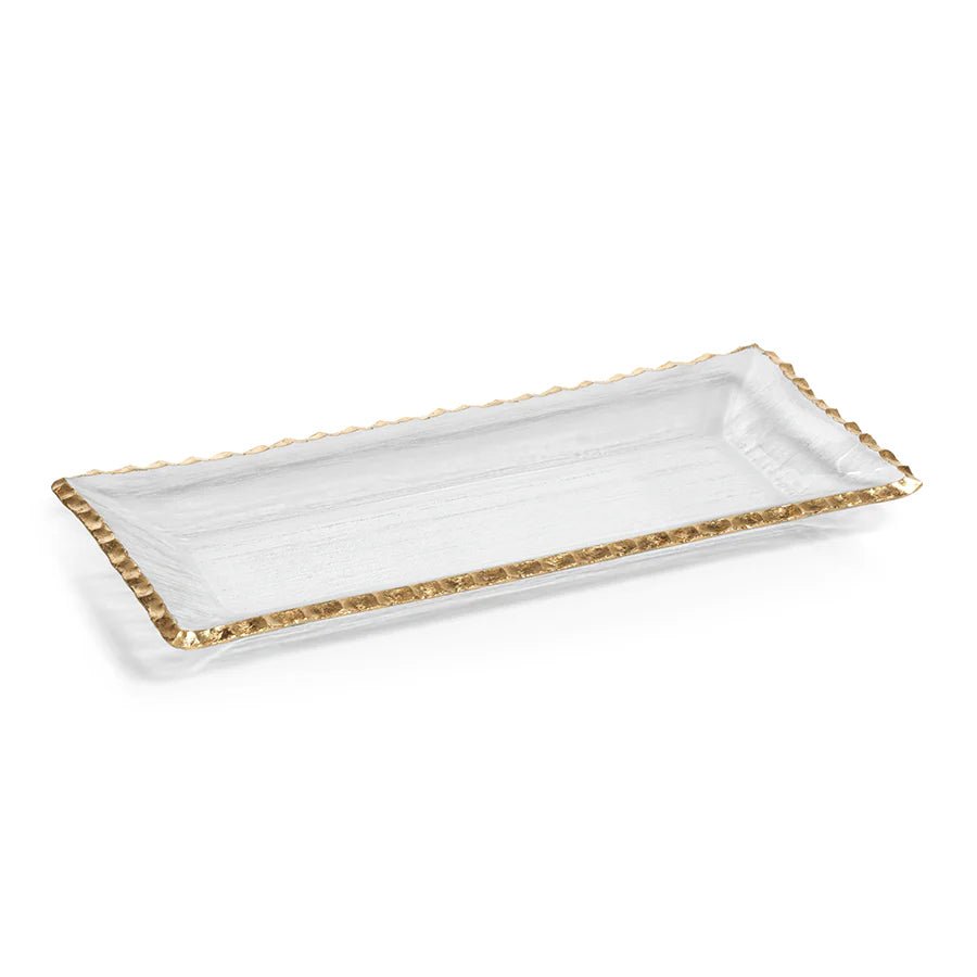 Textured Rectangle Tray w Jagged Gold Rim - 14.5" - The Collective Park City