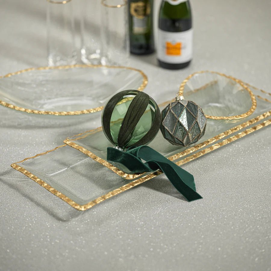 Textured Rectangle Tray w Jagged Gold Rim - 14.5" - The Collective Park City