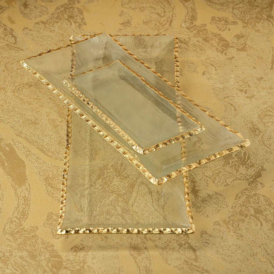 Textured Rectangle Tray w Jagged Gold Rim - 14.5" - The Collective Park City