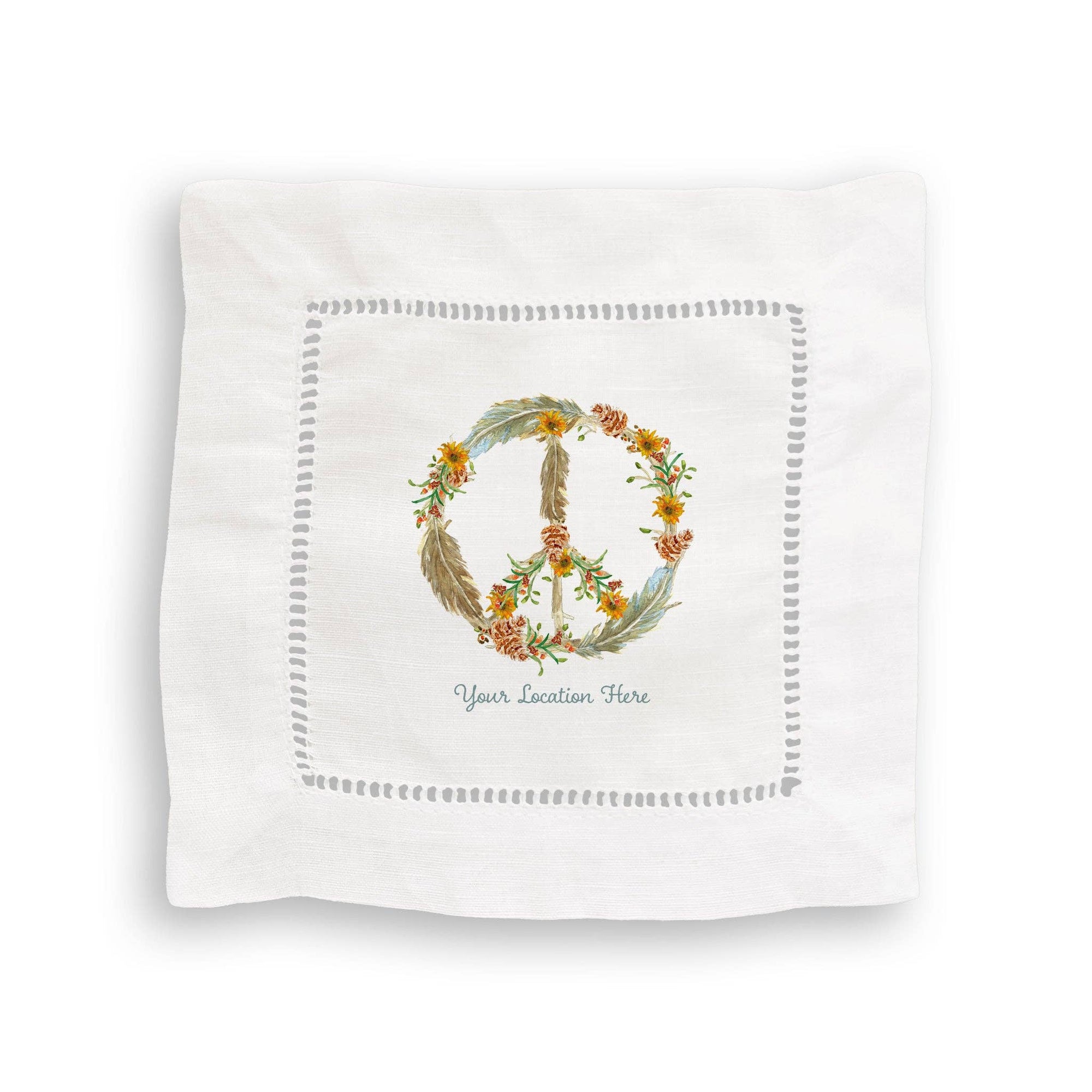 Thanksgiving Peace Sign with Feathers and Location: White Guest Towel / - The Collective Park City