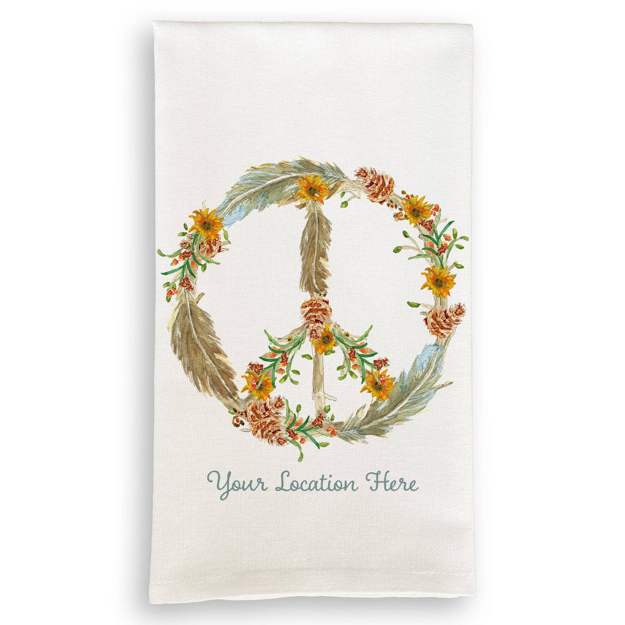 Thanksgiving Peace Sign with Feathers and Location: White Guest Towel / - The Collective Park City