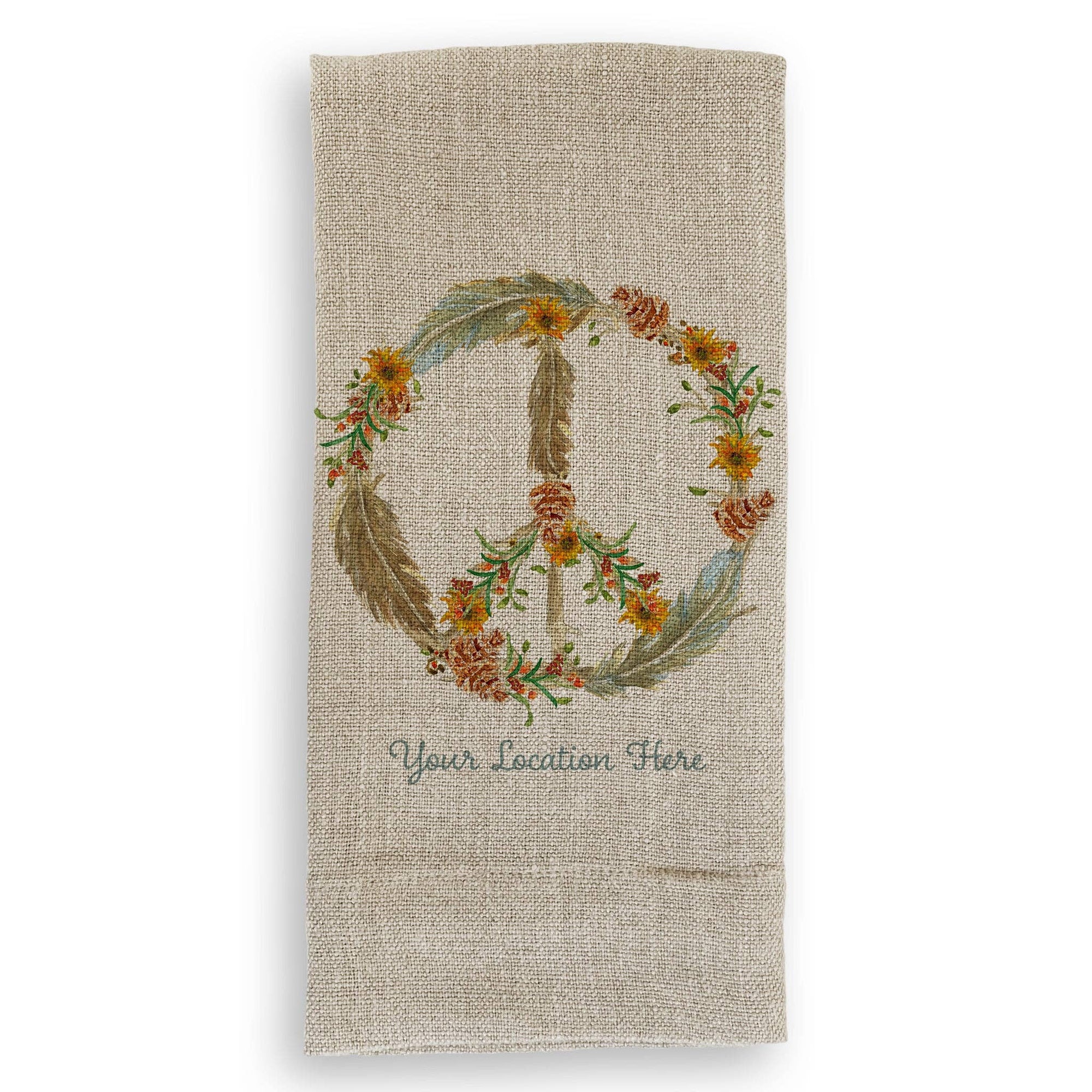 Thanksgiving Peace Sign with Feathers and Location: White Guest Towel / - The Collective Park City