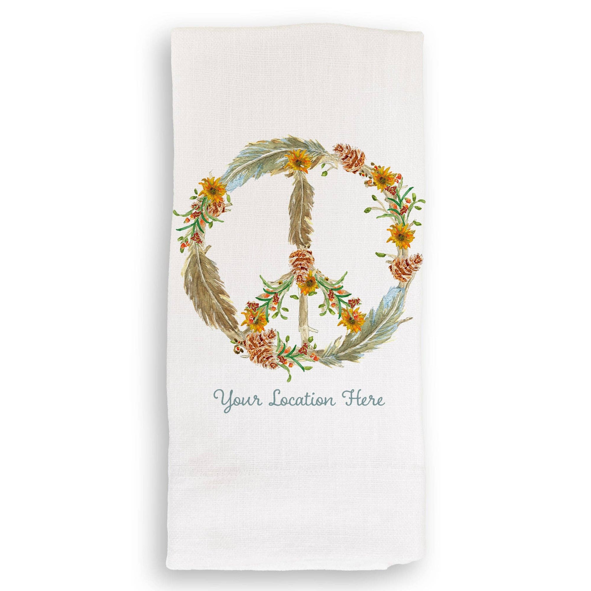 Thanksgiving Peace Sign with Feathers and Location: White Guest Towel / - The Collective Park City