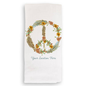 Thanksgiving Peace Sign with Feathers and Location: White Guest Towel / - The Collective Park City