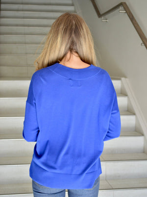 Thin V - Neck Wool Sweater - Royal Blue - The Collective Park City