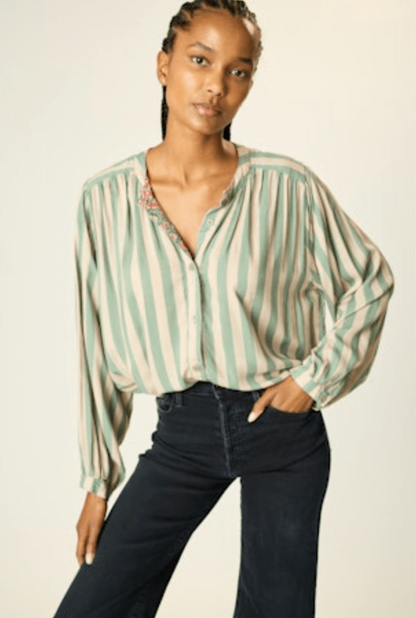 Tolan Blouse - Jade Stripes - The Collective Park City