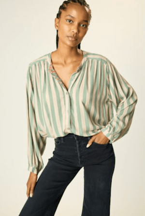 Tolan Blouse - Jade Stripes - The Collective Park City