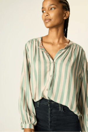 Tolan Blouse - Jade Stripes - The Collective Park City