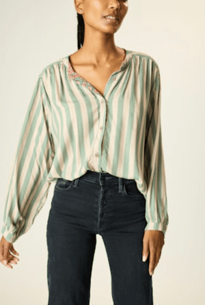 Tolan Blouse - Jade Stripes - The Collective Park City