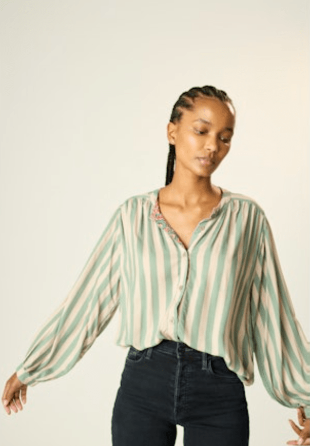 Tolan Blouse - Jade Stripes - The Collective Park City