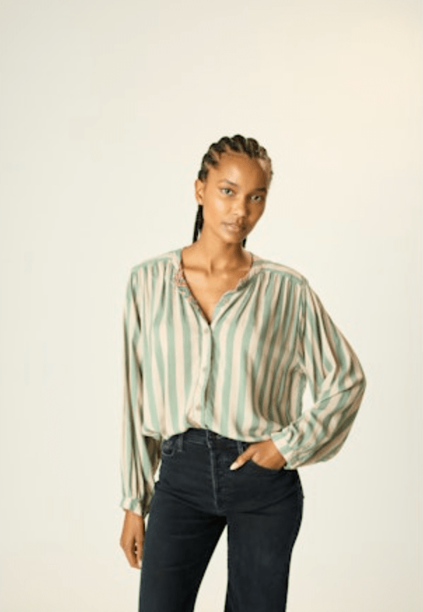 Tolan Blouse - Jade Stripes - The Collective Park City