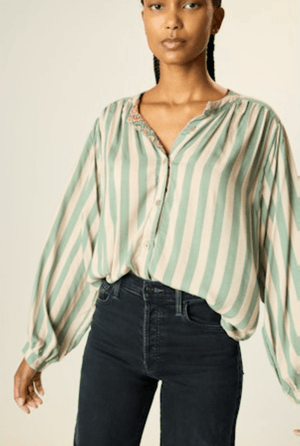 Tolan Blouse - Jade Stripes - The Collective Park City
