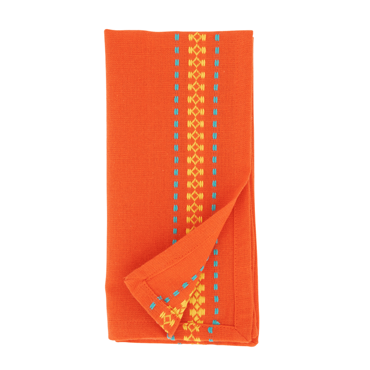 Tomato Orange Dobby Border Cotton 18" Cloth Napkin - The Collective Park City