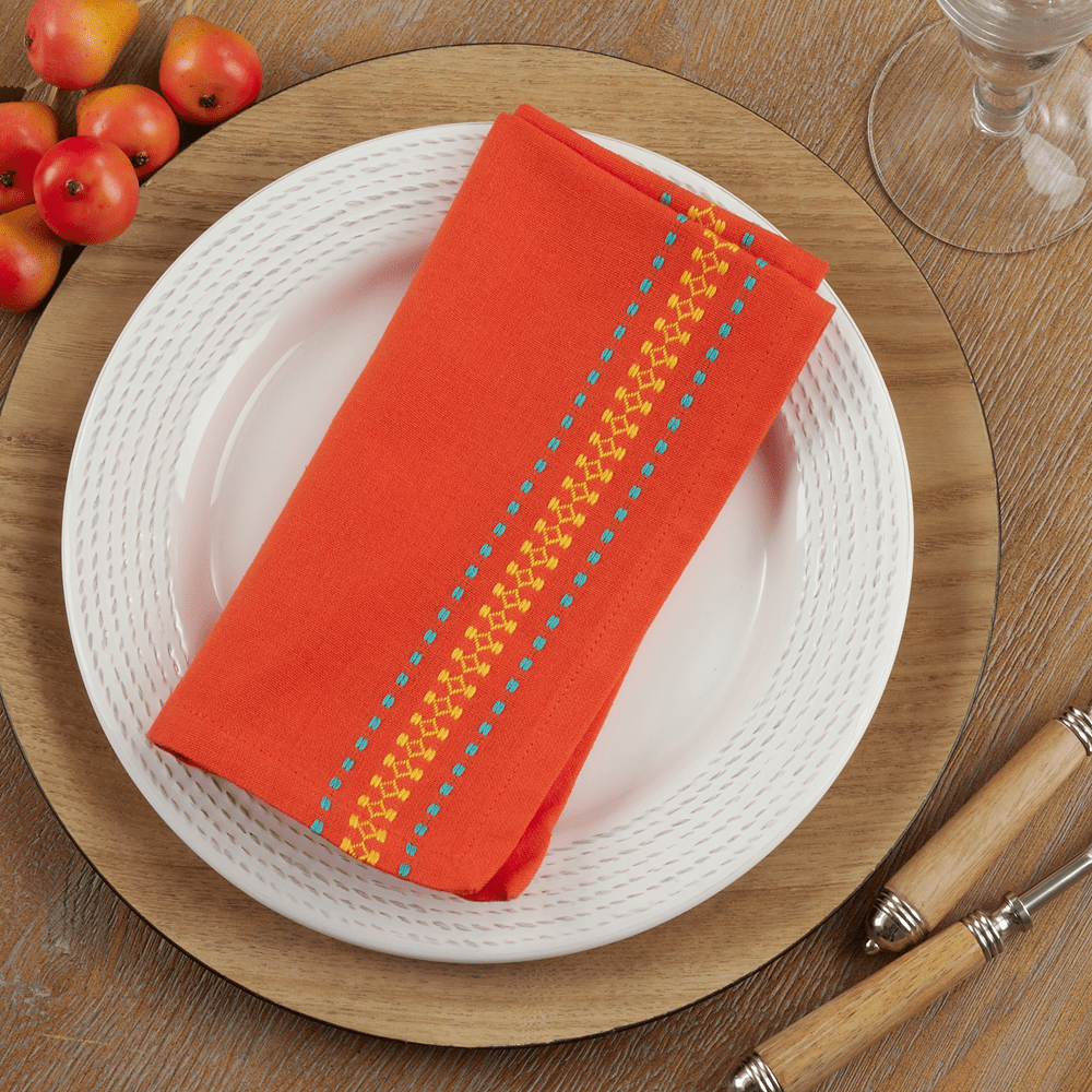 Tomato Orange Dobby Border Cotton 18" Cloth Napkin - The Collective Park City
