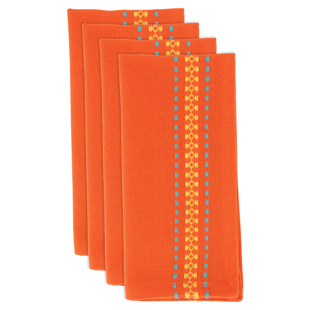 Tomato Orange Dobby Border Cotton 18" Cloth Napkin - The Collective Park City