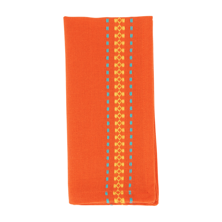 Tomato Orange Dobby Border Cotton 18" Cloth Napkin - The Collective Park City