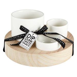 Trio Ceramic Bowls With Wood Base - The Collective Park City