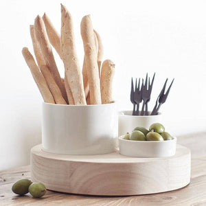 Trio Ceramic Bowls With Wood Base - The Collective Park City