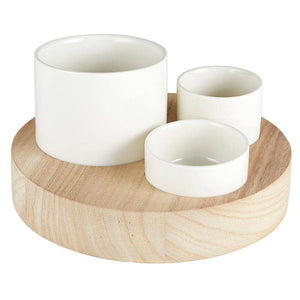 Trio Ceramic Bowls With Wood Base - The Collective Park City