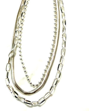 Triple Silver Plated Chain Necklace - The Collective Park City