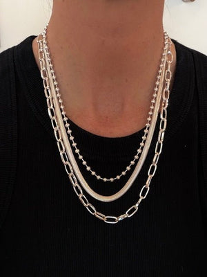 Triple Silver Plated Chain Necklace - The Collective Park City