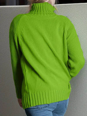 Turtleneck Long Chunky Knit Sweater - ELECTRIC GREEN - The Collective Park City