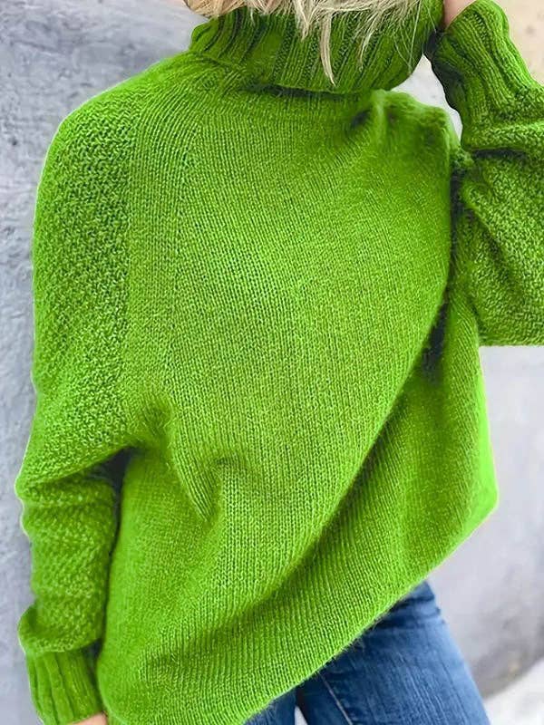 Turtleneck Long Chunky Knit Sweater - ELECTRIC GREEN - The Collective Park City