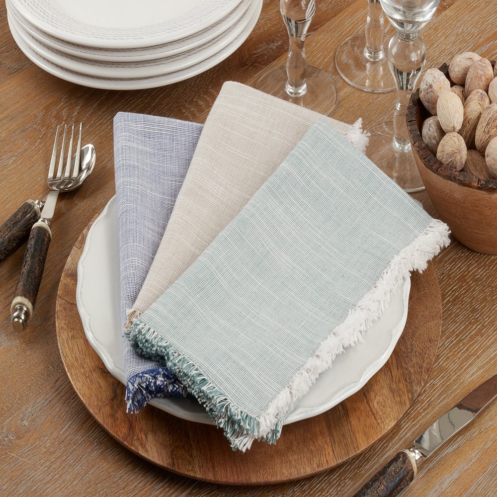 Two - Tone Cotton 20" Fringe Cloth Napkin - 3 Colors: Natural - The Collective Park City