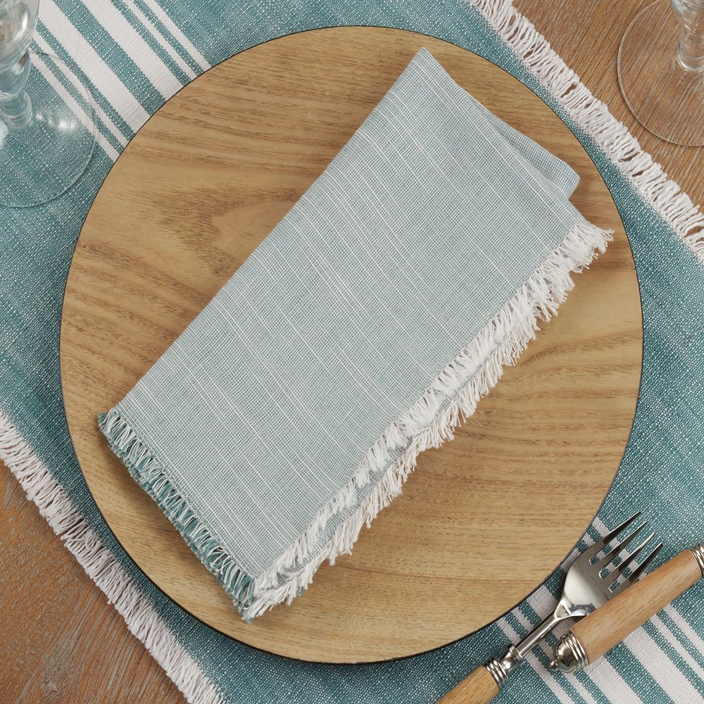 Two - Tone Cotton 20" Fringe Cloth Napkin - 3 Colors: Turquoise - The Collective Park City