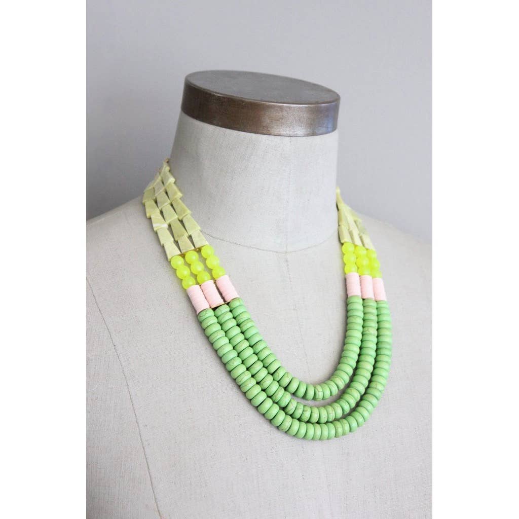 UMA218 Triple strand green and yellow necklace - The Collective Park City