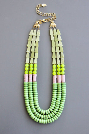 UMA218 Triple strand green and yellow necklace - The Collective Park City