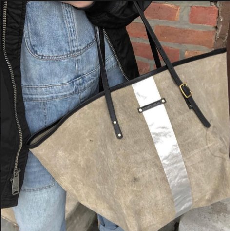 Upcycled Postal Silver Stripe Urban Tote - The Collective Park City