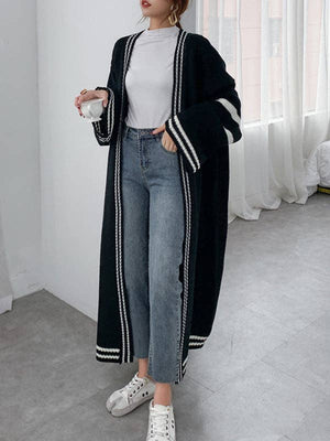 Urban Loose Striped Cardigan Coat Sweater - Black - The Collective Park City