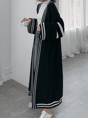 Urban Loose Striped Cardigan Coat Sweater - Black - The Collective Park City