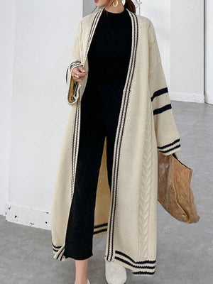 Urban Loose Striped Cardigan Coat Sweater: Cream Navy - The Collective Park City