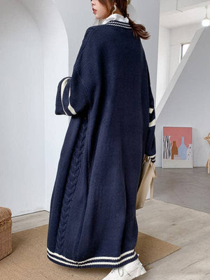 Urban Loose Striped Cardigan Coat Sweater - Deep Blue - The Collective Park City