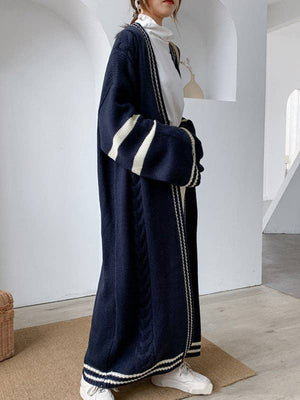 Urban Loose Striped Cardigan Coat Sweater - Deep Blue - The Collective Park City