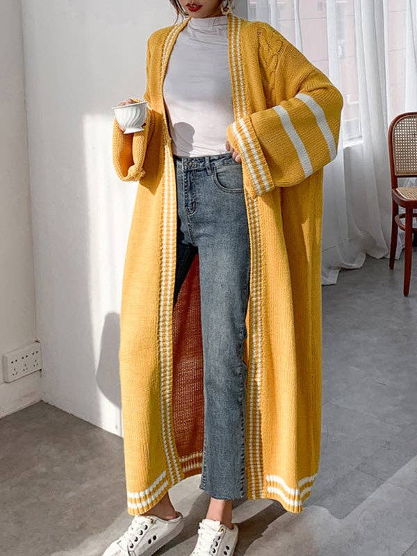 Urban Loose Striped Cardigan Coat - Yellow - The Collective Park City