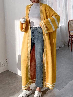 Urban Loose Striped Cardigan Coat - Yellow - The Collective Park City