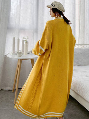 Urban Loose Striped Cardigan Coat - Yellow - The Collective Park City