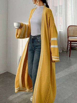 Urban Loose Striped Cardigan Coat - Yellow - The Collective Park City