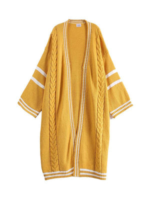 Urban Loose Striped Cardigan Coat - Yellow - The Collective Park City