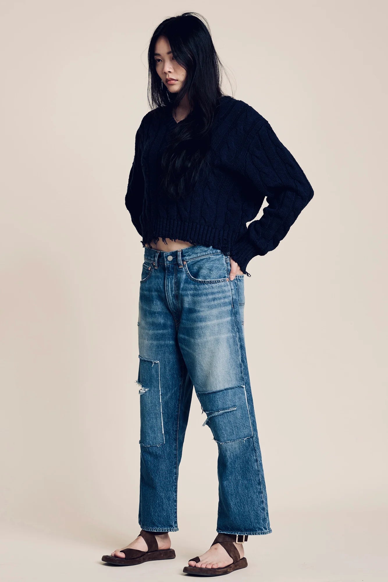 V - Neck Cable Sweater - The Collective Park City