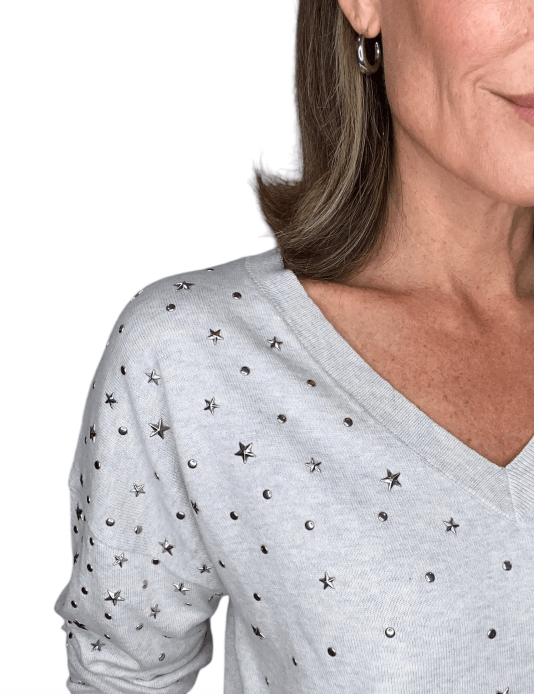 V - Neck Star Studded Sweater - The Collective Park City