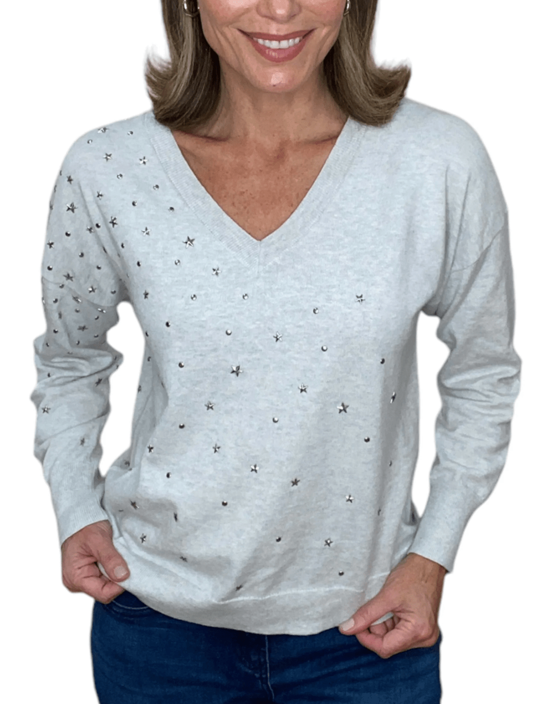 V - Neck Star Studded Sweater - The Collective Park City