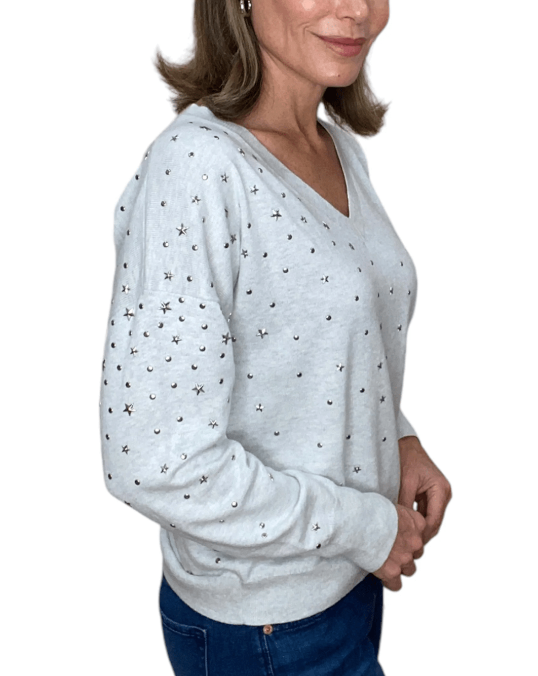 V - Neck Star Studded Sweater - The Collective Park City