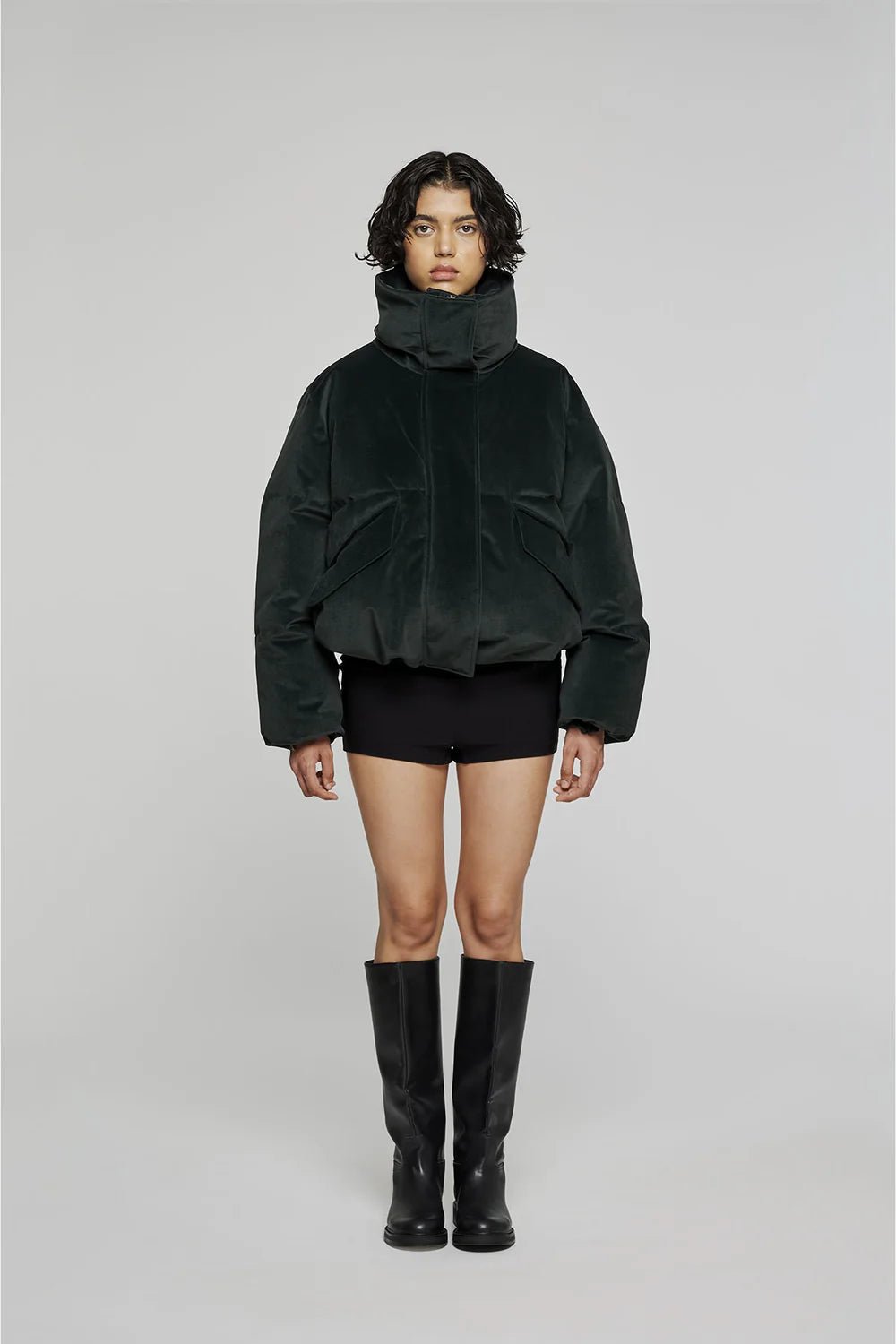 Velvet Puffer Jacket - Emerald - The Collective Park City