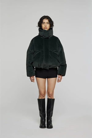 Velvet Puffer Jacket - Emerald - The Collective Park City