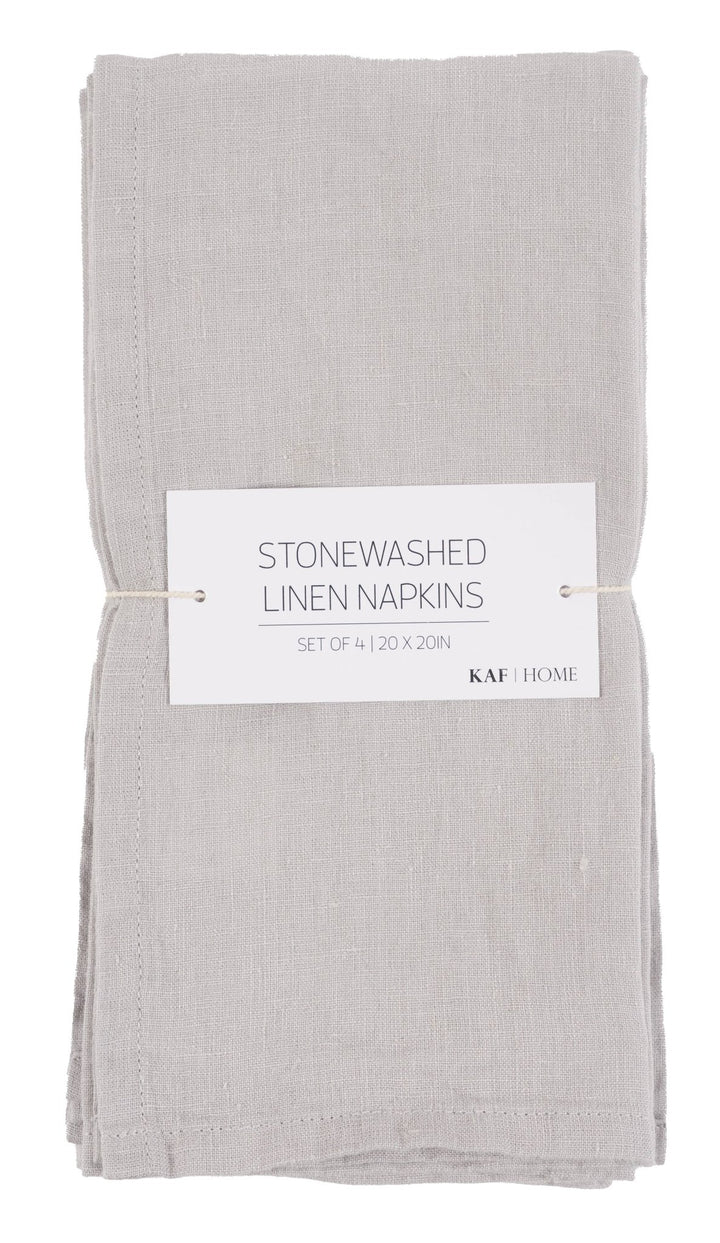 Verona 100% Stone Washed Linen Napkins - Set Of 4, 20" x 20": Ivory - The Collective Park City